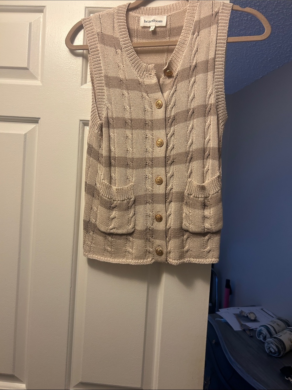 Heartloom Beige and Taupe Striped Knit Sweater Vest.  Never worn.